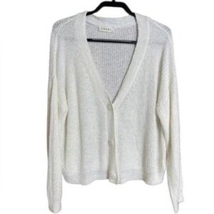 Solai white V-neck button front cardigan sweater S/M